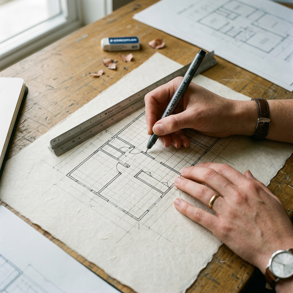 Designer desenhando protótipos e wireframes em papel